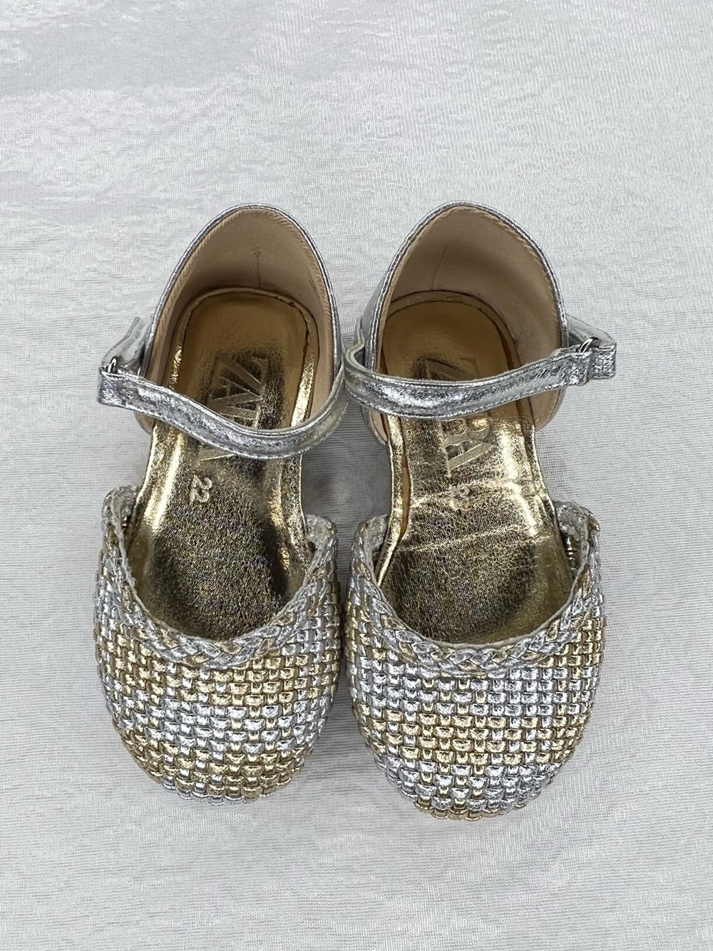 Zara Silver and Gold Woven Mary Jane Kids Shoes